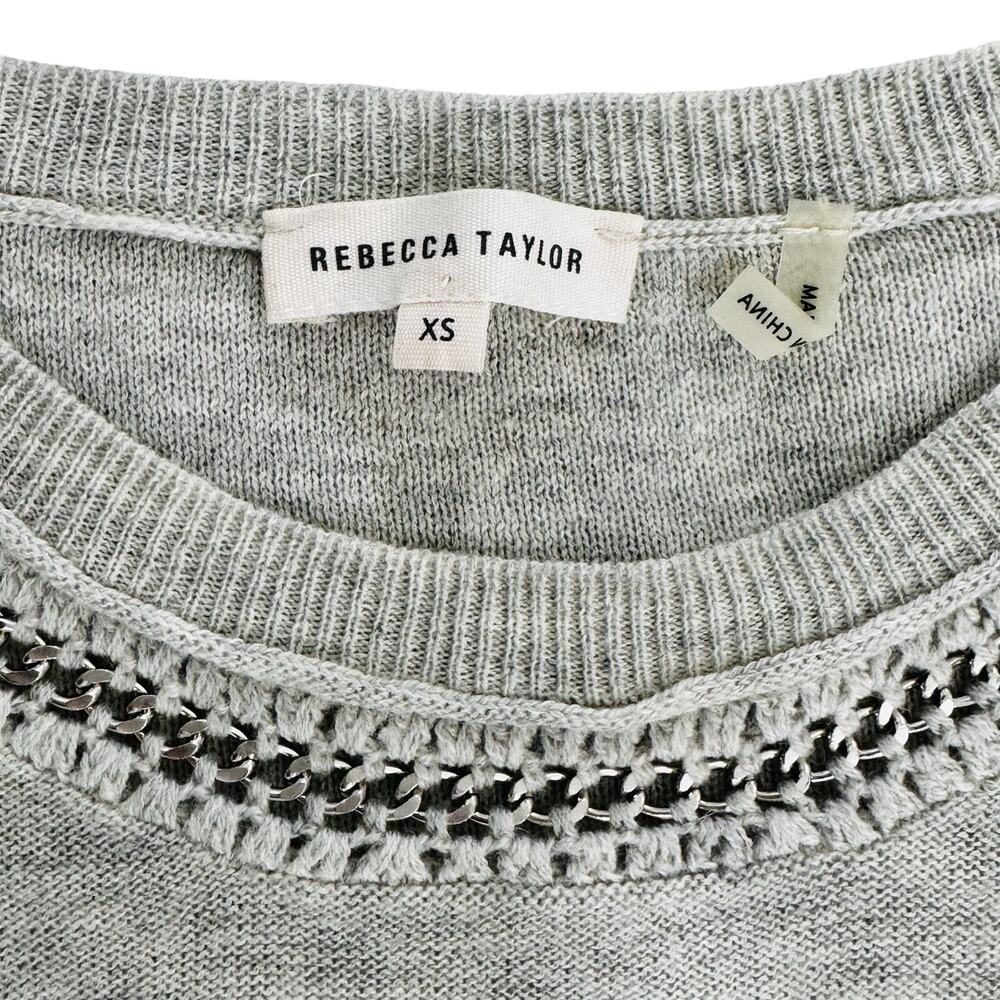 Rebecca Taylor Cashmere Lambswool Silver Detail Sweater XS Old Money Preppy